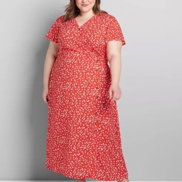 New Lane Bryant Size 20 Asymmetrical Button-Front Midi Dress Floral - Picture 2 of 9